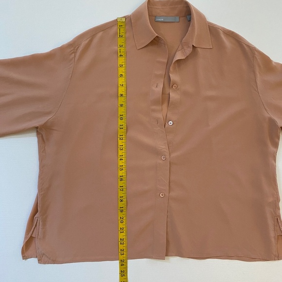 Vince 100% Silk Button Front Blouse w/Tie-Sleeve in Salmon Size Small - Picture 15 of 16